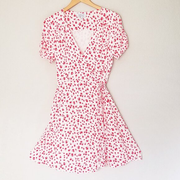 & Other Stories White Red Ditsy Floral True Wrap Mini Dress 6 Short Sleeves Boho - Picture 5 of 16